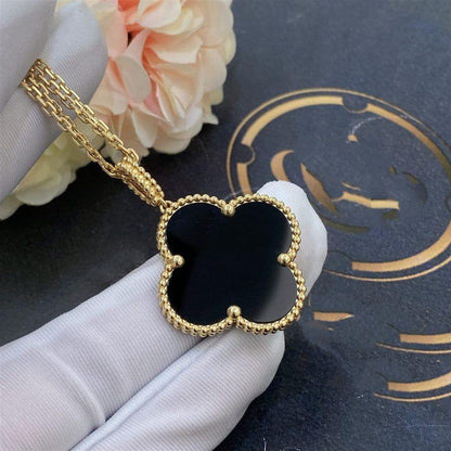 [Kismet Jewels ]CLOVER 25MM GOLD ONYX BIG CLOVER NECKLACE
