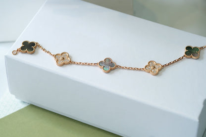 [Kismet Jewels ]CLOVER 5 MOTIFS DARK MOP AND DIAMONDS PINK GOLD BRACELET